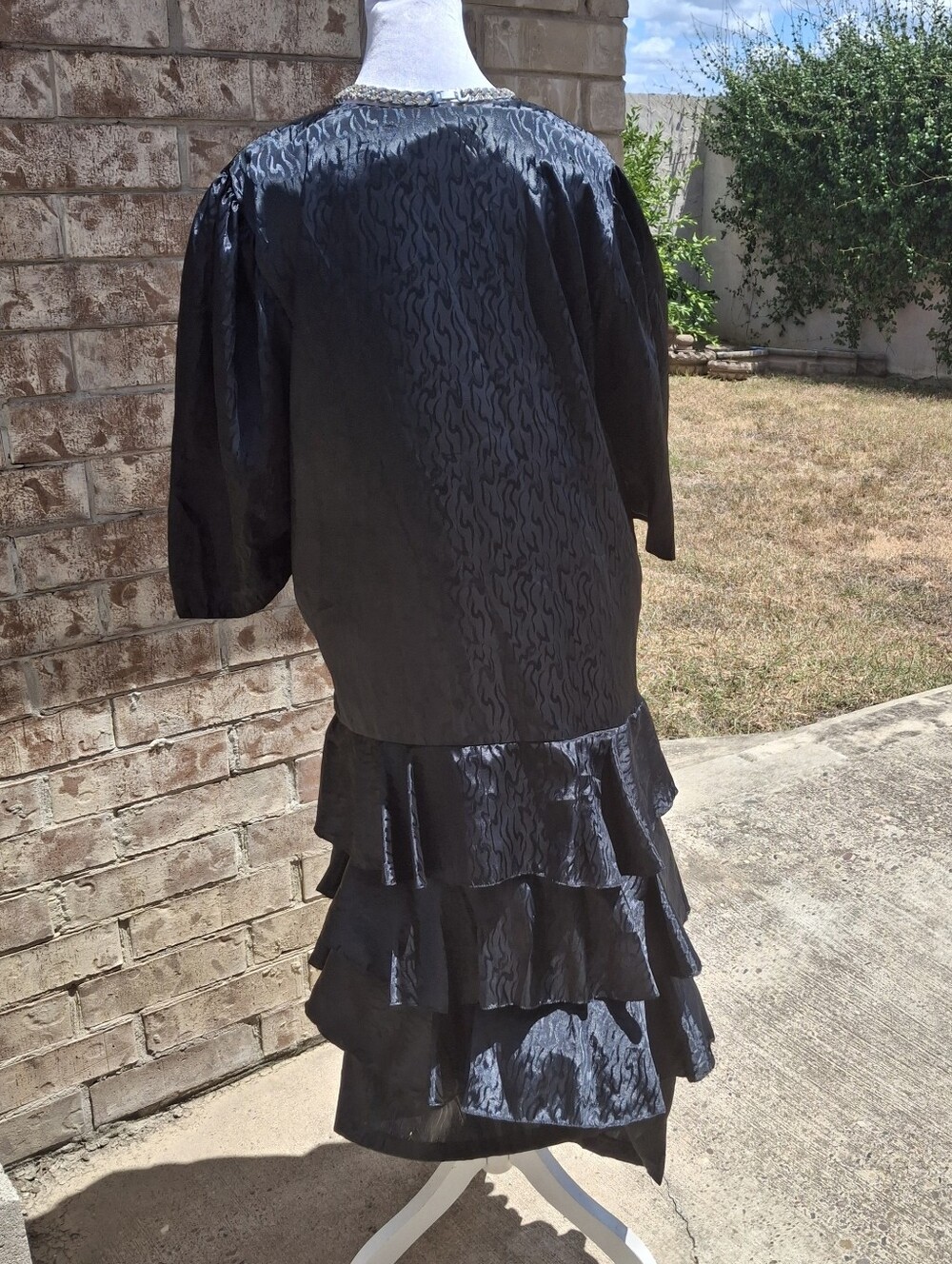 Vintage 1980s Christie Black Relaxed Buttoned Tiered Ruffle Maxi Dress Size 18 - Picture 6 of 15